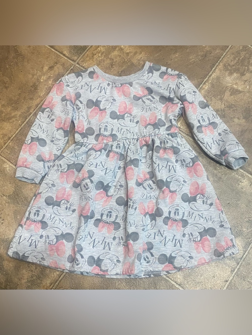Disney Gray and Pink Minnie Mouse Long Sleeve Dress
